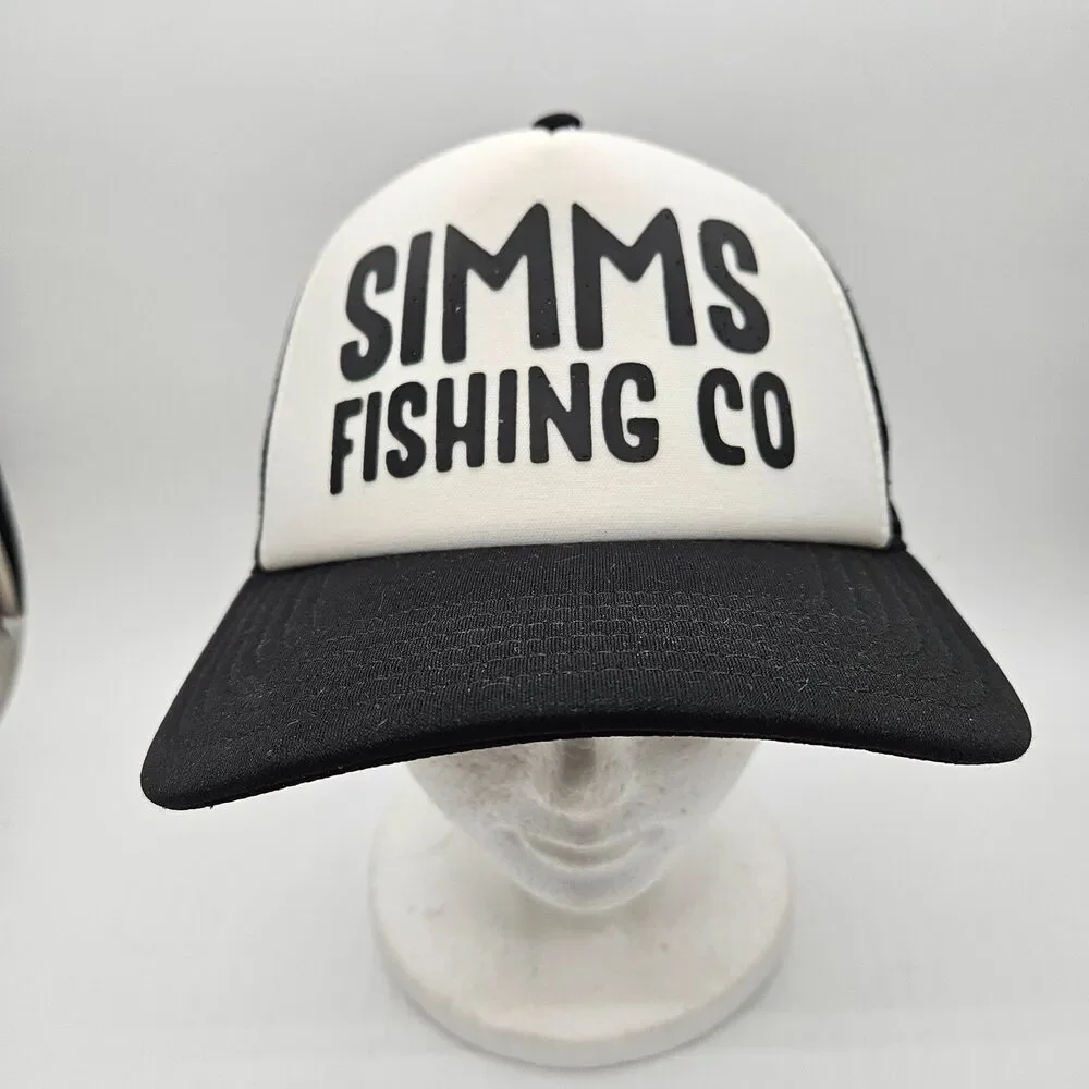 Simms Throwback Trucker Hat Fishing Co Mens Black White Foam Mesh Snapback Cap